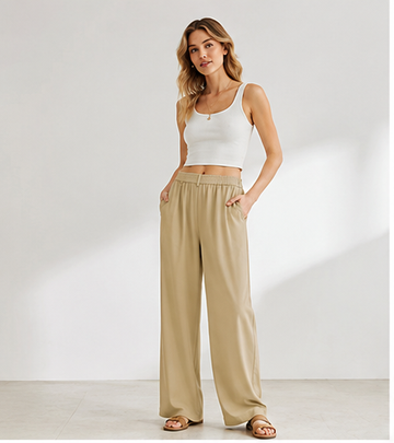 Khaki loose-fitting straight-leg wide-leg casual pants