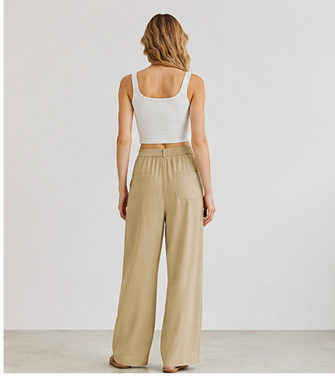 Khaki loose-fitting straight-leg wide-leg casual pants