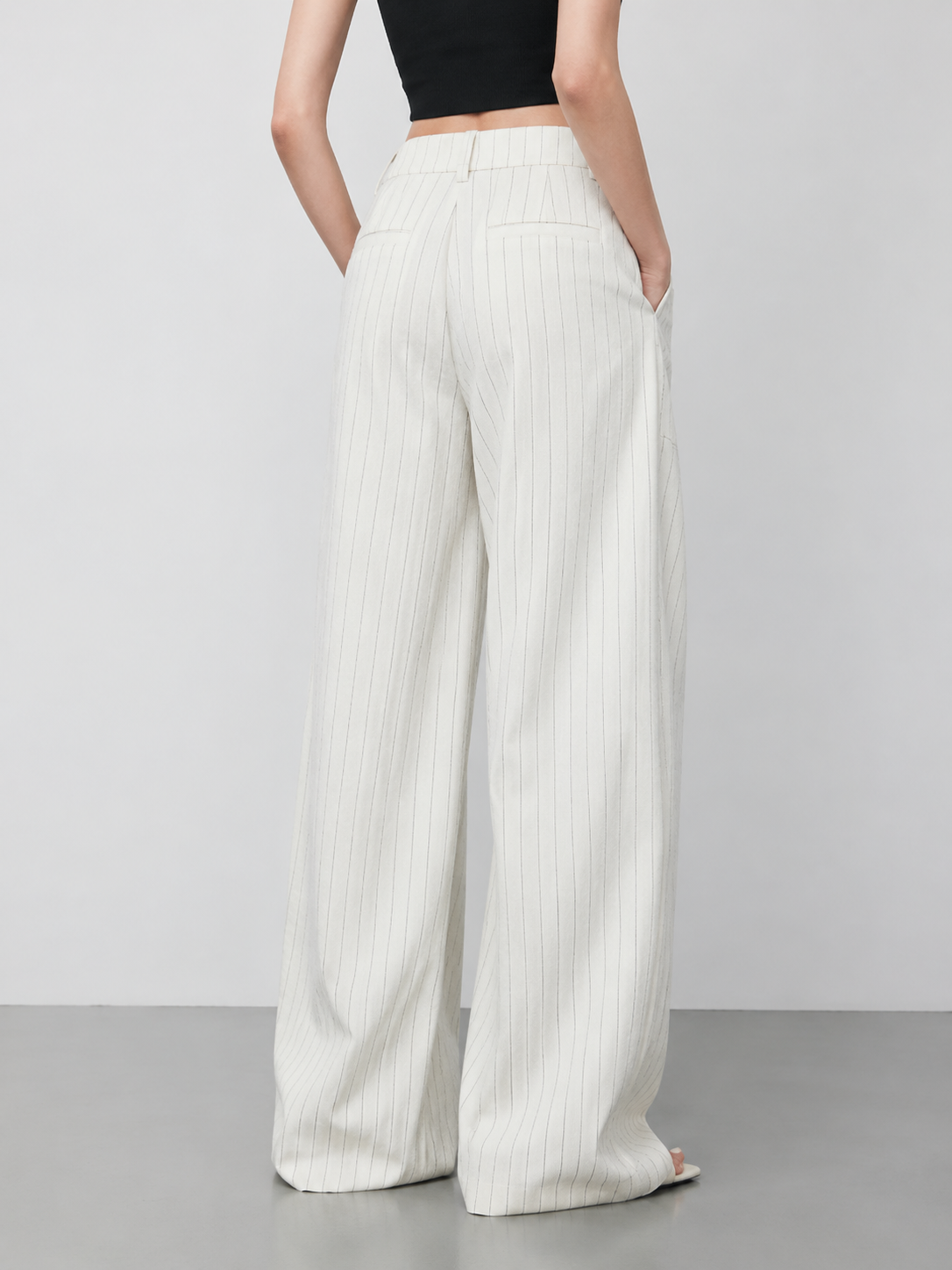 Lightweight Striped Linen Wide-Leg Pants