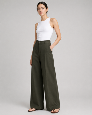Olive green high-waisted wide-leg pants