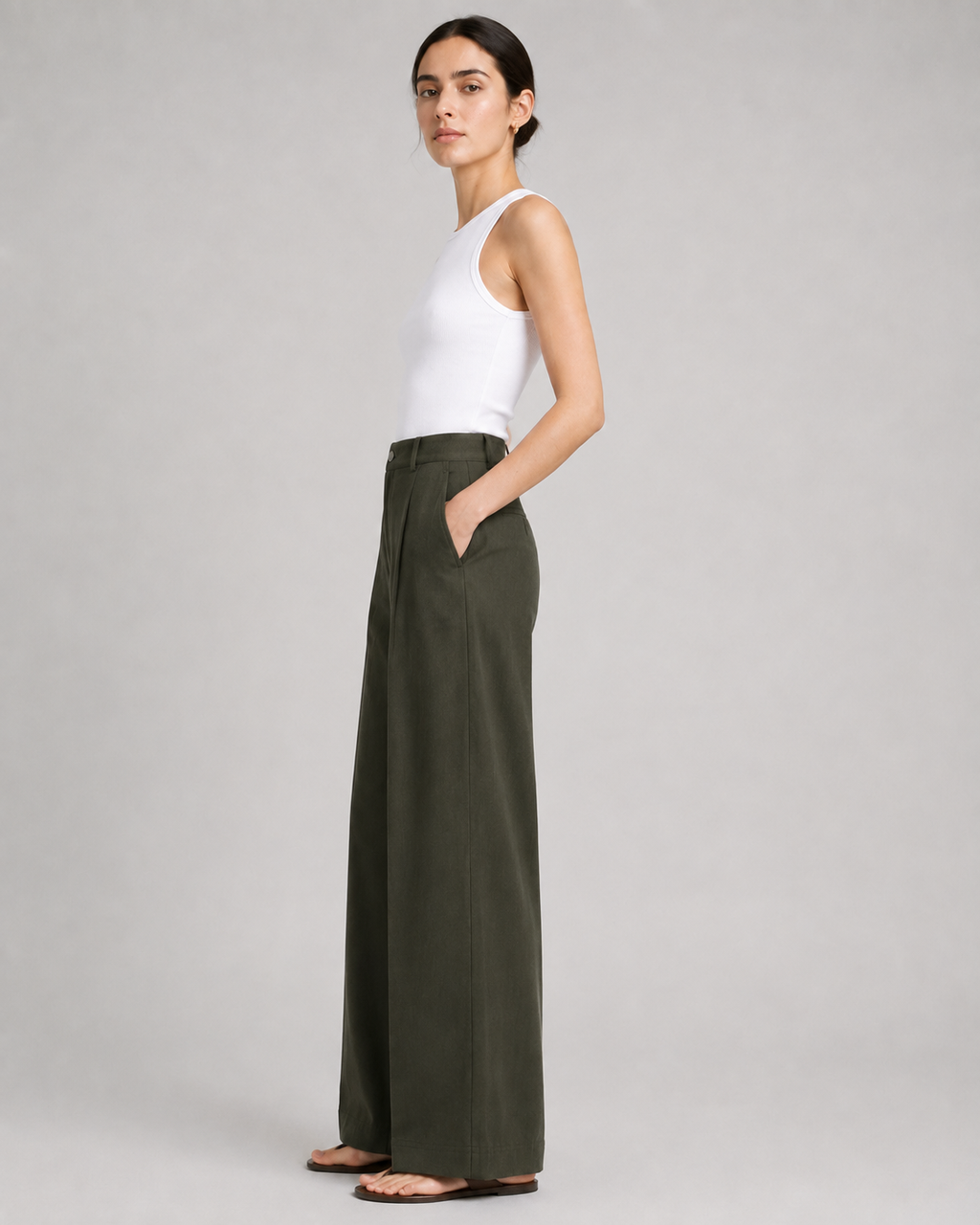 Olive green high-waisted wide-leg pants