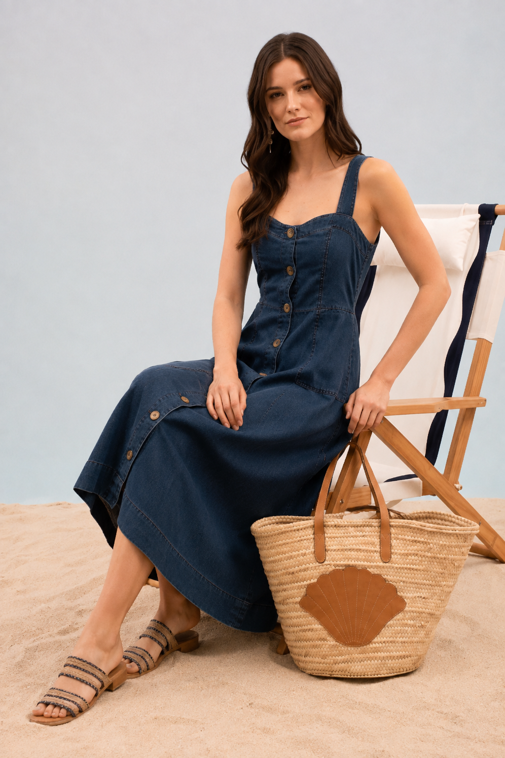 Stylish Denim Dress With Organza Sleeve Panels.