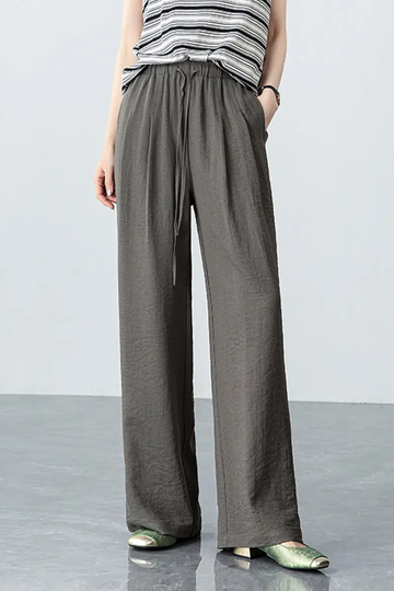 Linen-Blend Straight-Leg Drawstring Pants