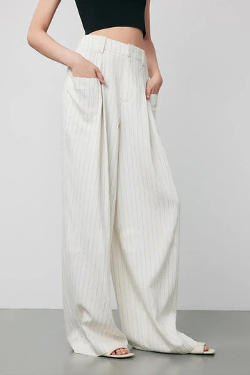 Lightweight Striped Linen Wide-Leg Pants