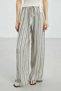 Linen Striped Wide-Leg Drawstring Pants